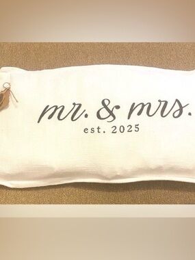 Wedding Mr. & Mrs. est. 2025 Lumbar Pillow Embroidered Mud Pie White & Black